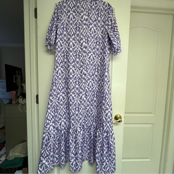 NWOT Women's Boho Floral V Neck Ruffle Maxi Dress Flowy, Purple and White, XL - Picture 3 of 9